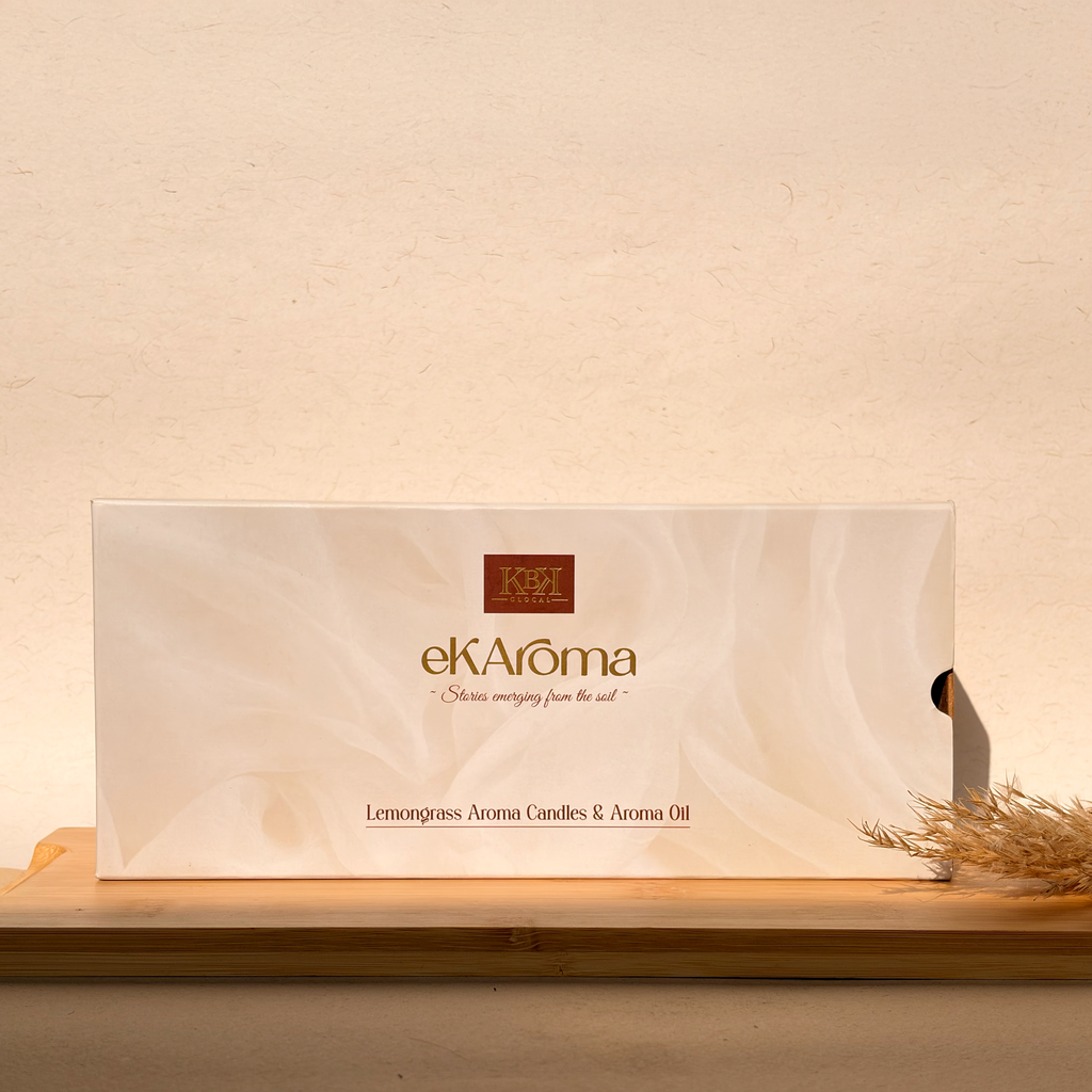 ekAroma product packaging on a wooden surface with a neutral background
